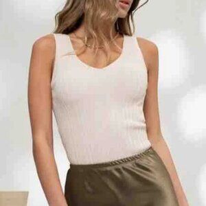 V Neck Sweater Knit Tank - Oatmeal